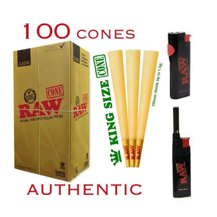 AUTHENTIC raw classic KING size pre rolled cone + RAW PHOENIX extendo LIGHTER