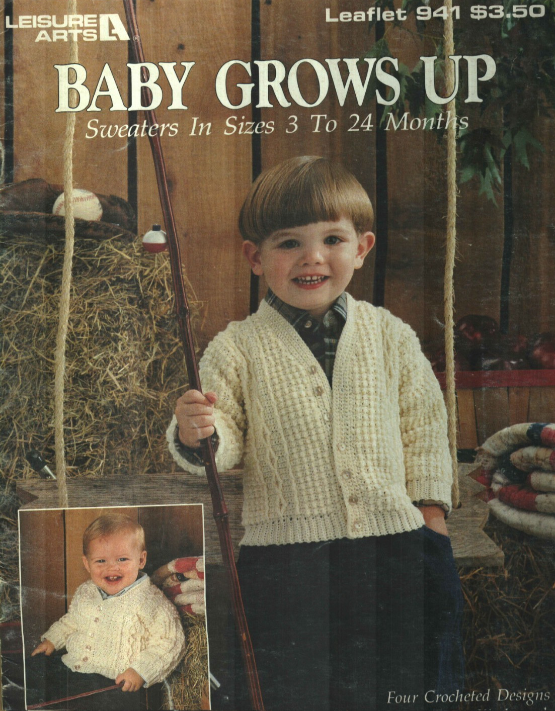 BABY GROWS UP 4 SWEATERS IN SIZES 3 TO 24 MONTHS CROCHET PATTERN BOOK