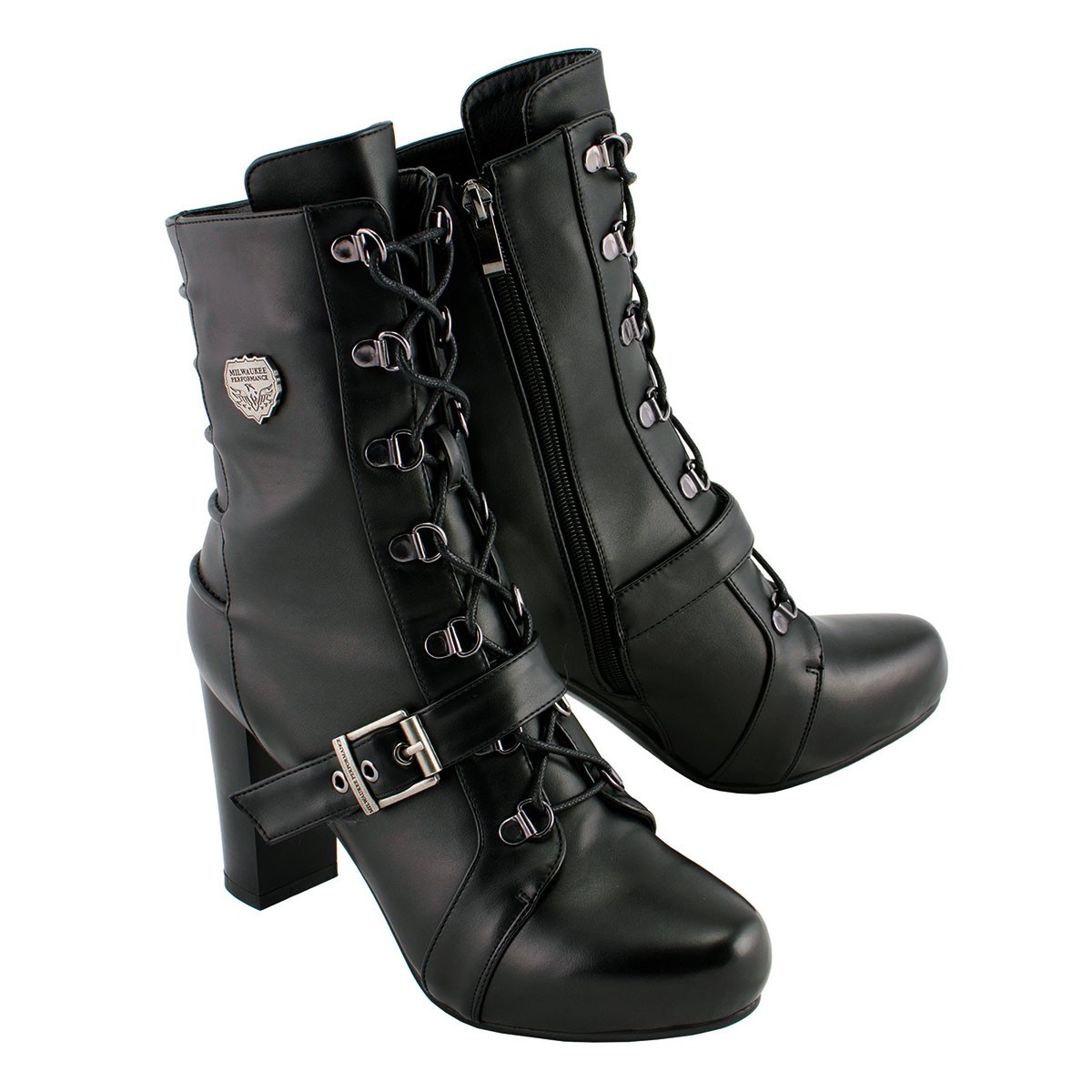 Milwaukee Leather MBL9431 Women's Black Lace-Up Fashion Boots with Block Heel