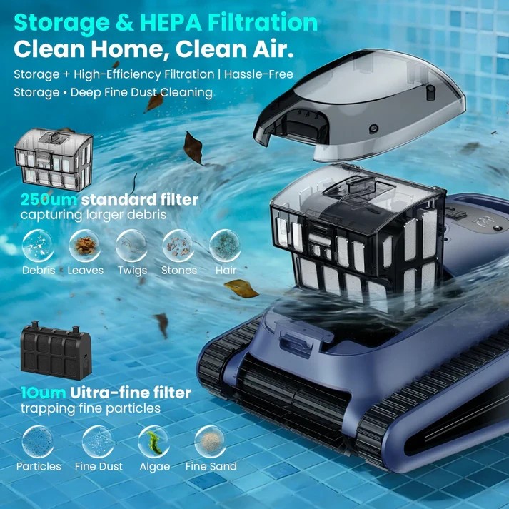 Seauto Cordless Robotic Pool Vacuum Cleaner Wall-Climbing Smart Wavepath Navigat
