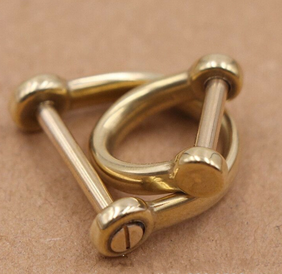 Solid Brass copper forged D shackle Leather pin for screw anchor hook Paracord