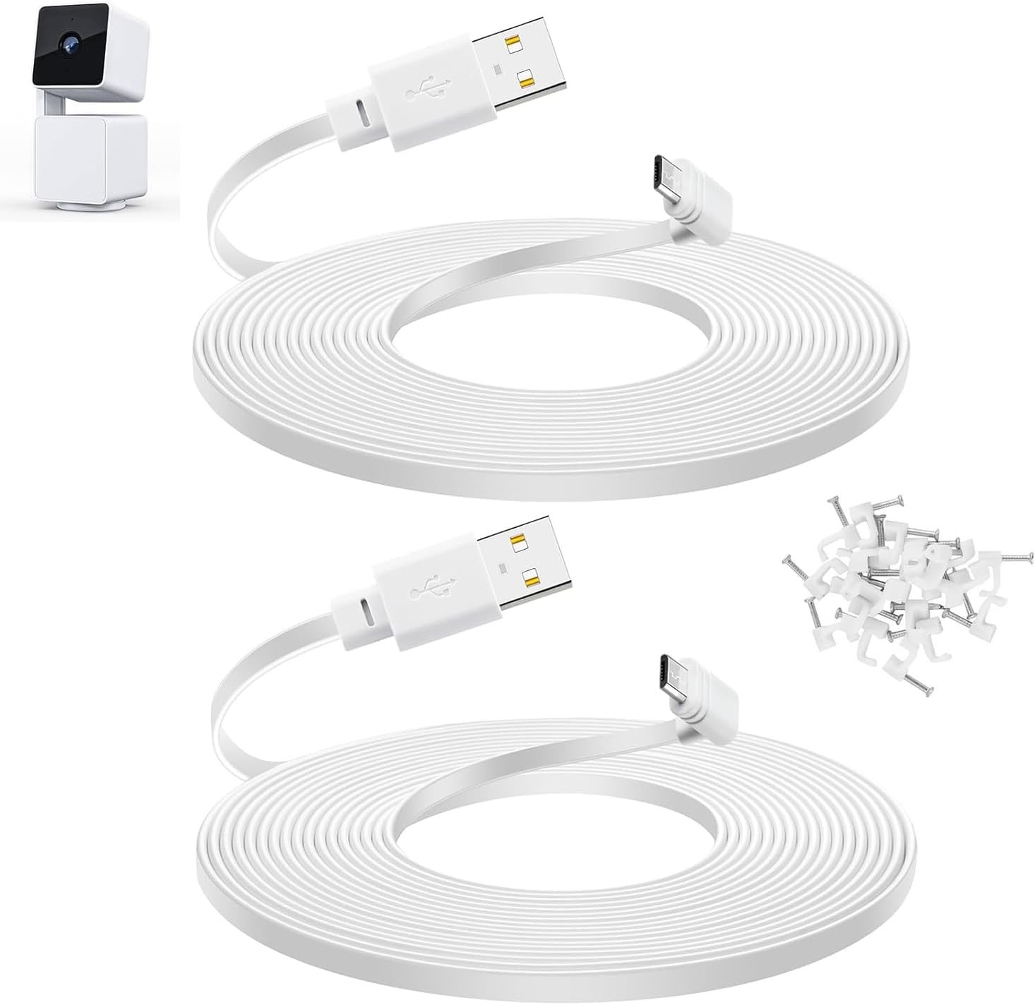 Smays 10 ft Cable for WYZE Cam Pan v3 Camera, Long Micro USB Flat Power Cord, 90