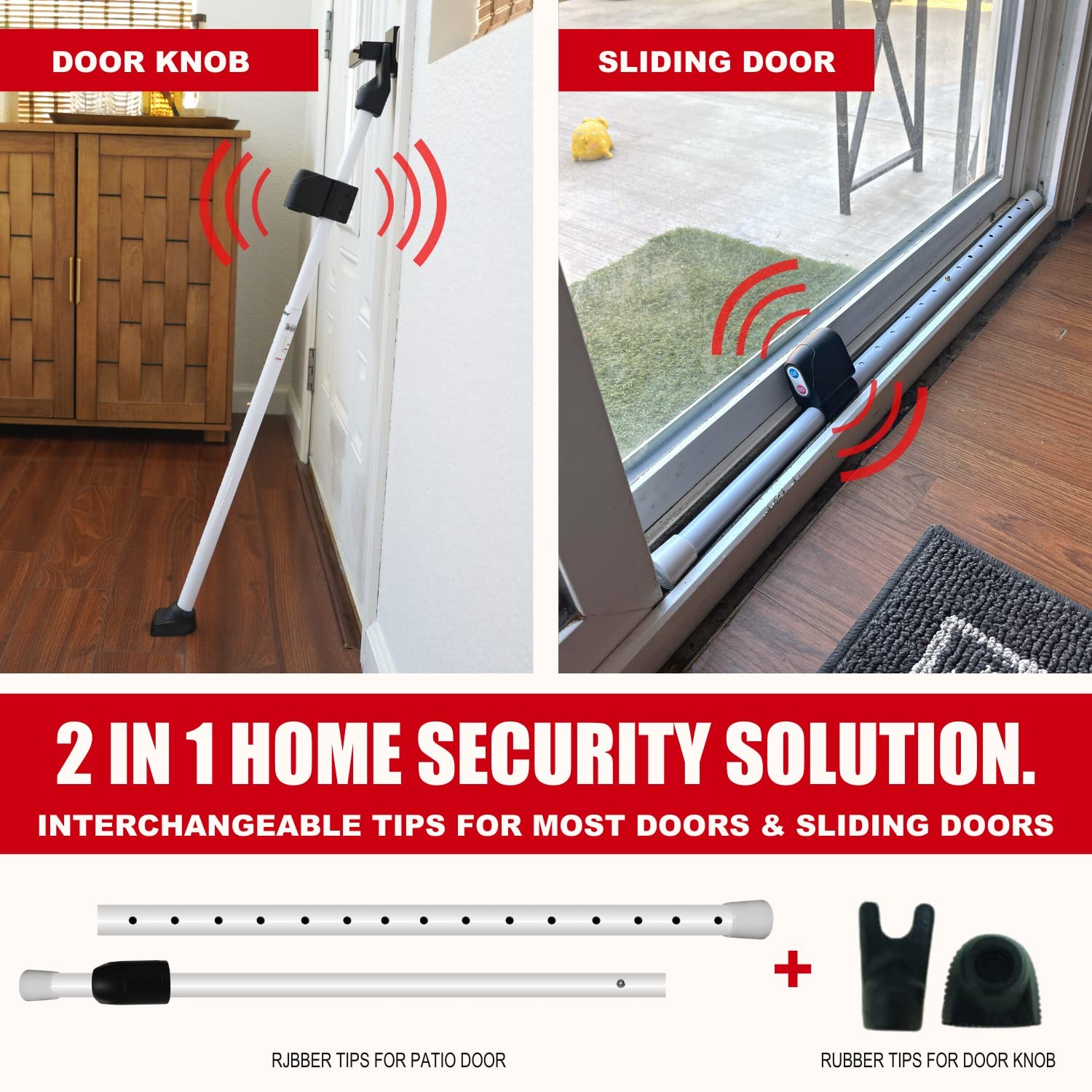 Securityman Door Security Bar with Alarm | Sliding 1 Pack, White