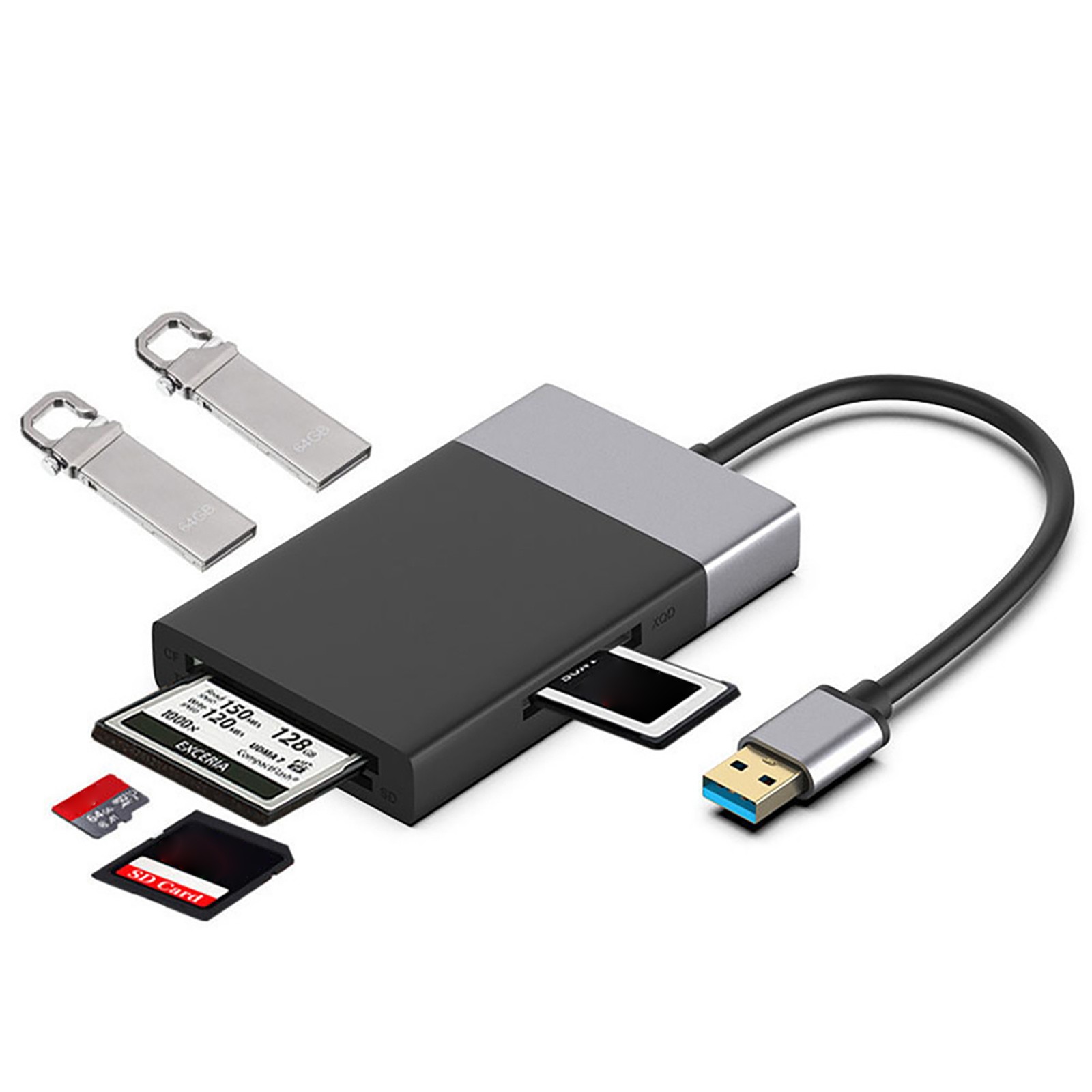 6 in 1 USB 3.0 Multi-Function To SD/TF/CF Card /XQD Card Reader Adapter Hub Kit