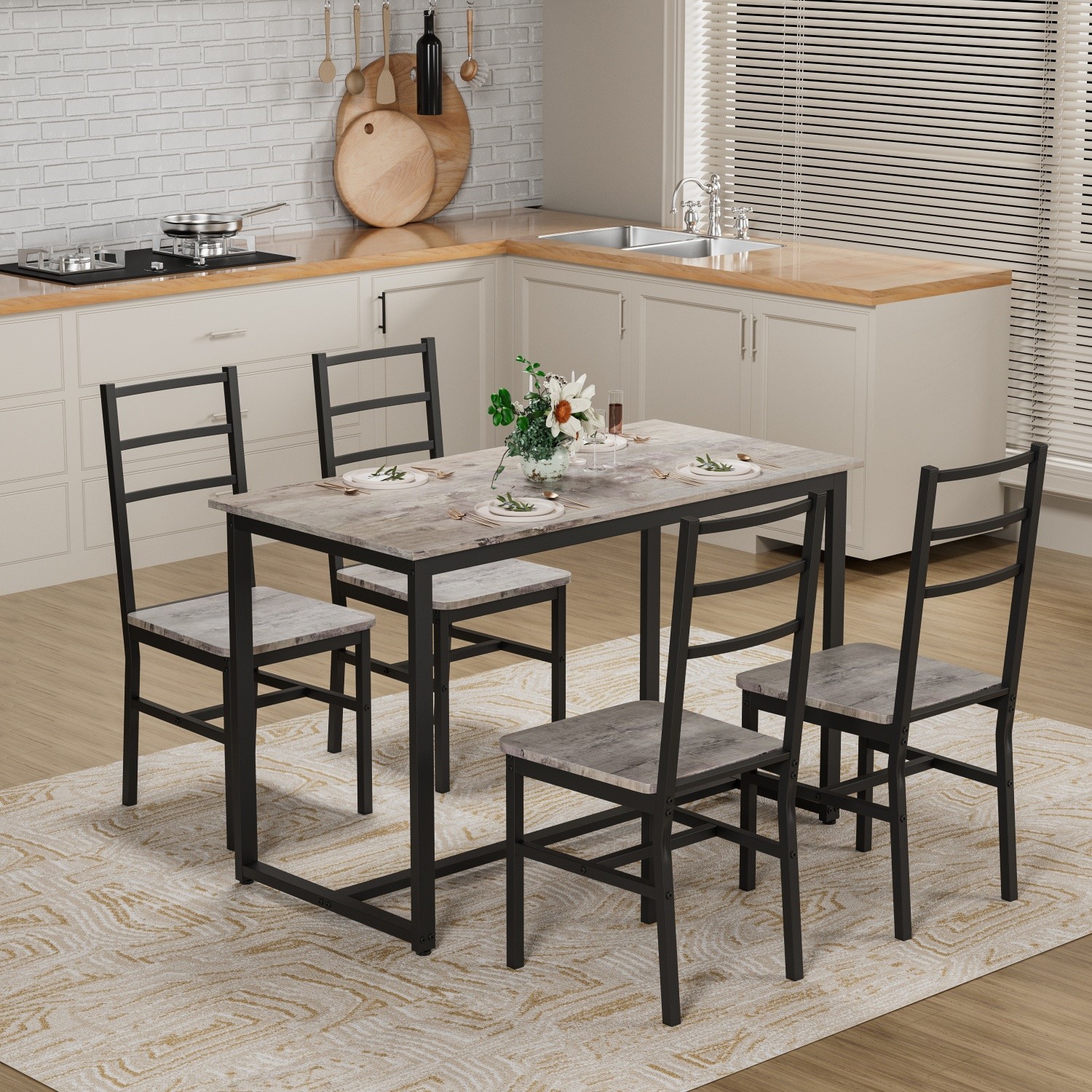 5 Piece Dining Table Set Table with 4 Chairs Home Kitchen Breakfast Furniture
