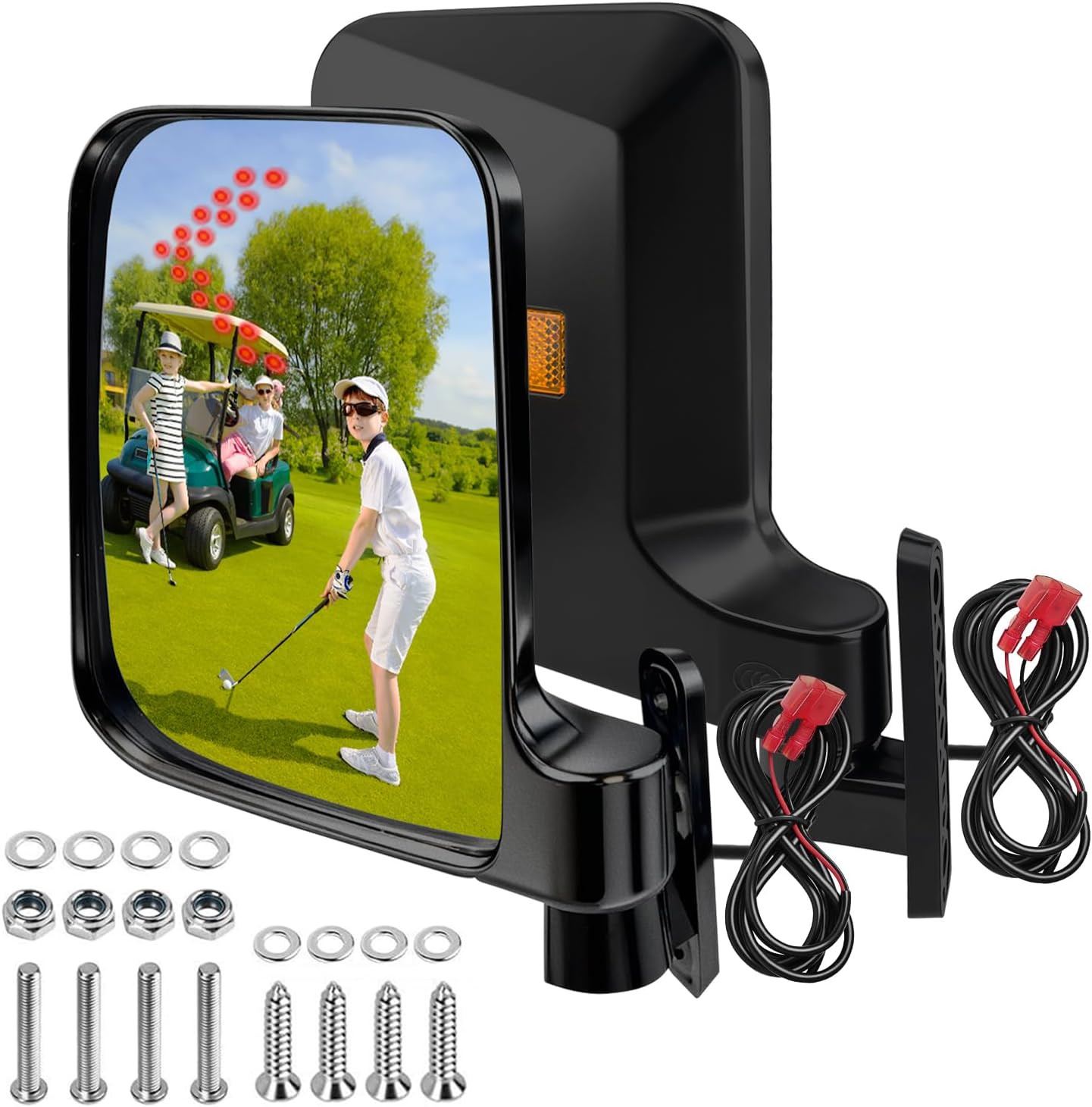 2PCS Universal Golf Cart Mirrors with Turn Signal Light, Folding Anti-Shudder 7.