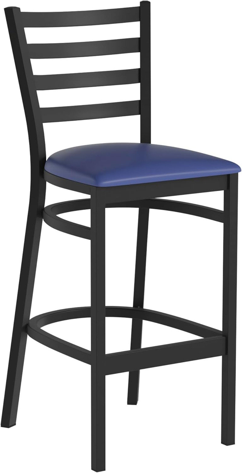 Hercules Black Metal Barstool with Blue Vinyl Seat for Restaurants