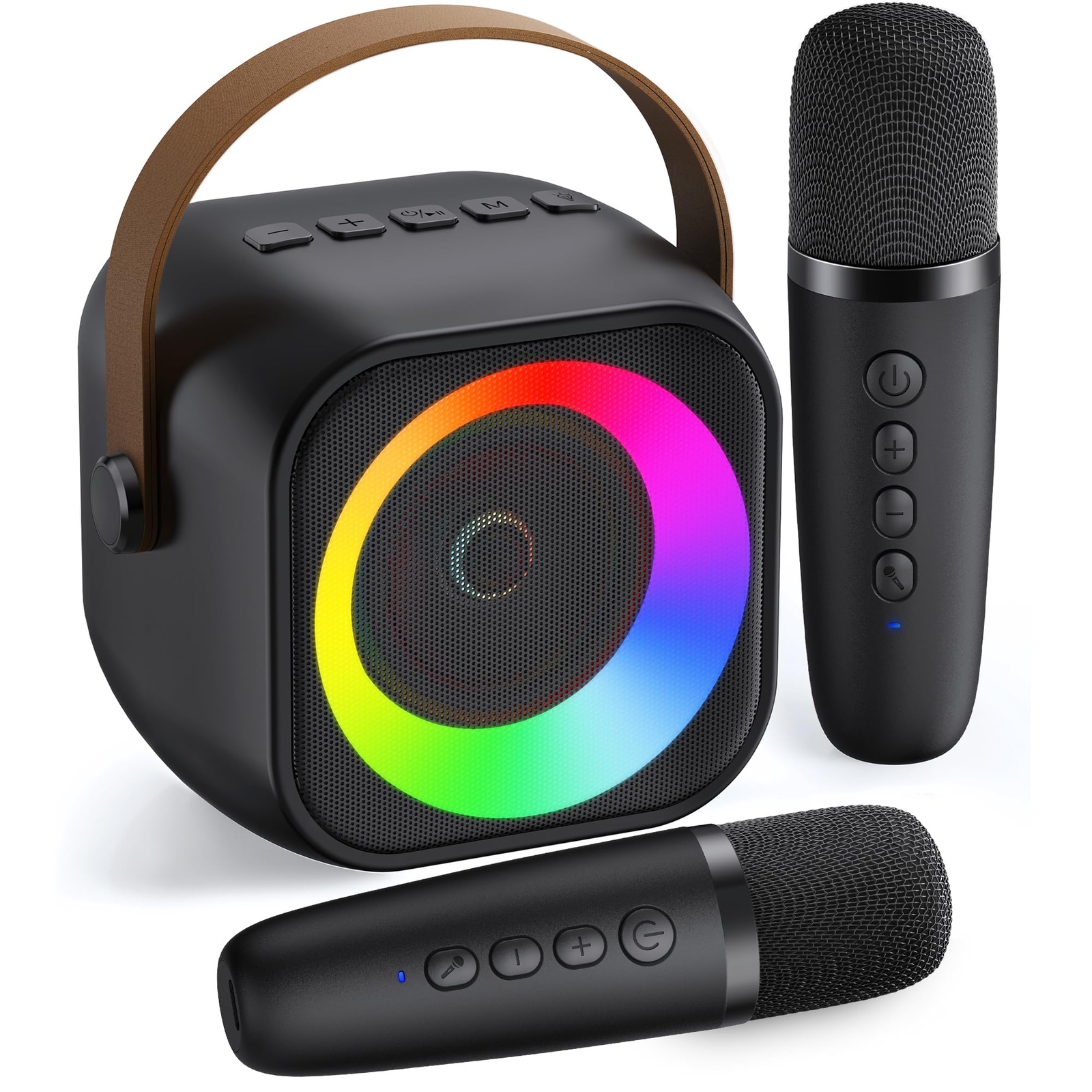 Mini Karaoke Machine, Portable Bluetooth Karaoke Speaker with 2 Wireless Micr...