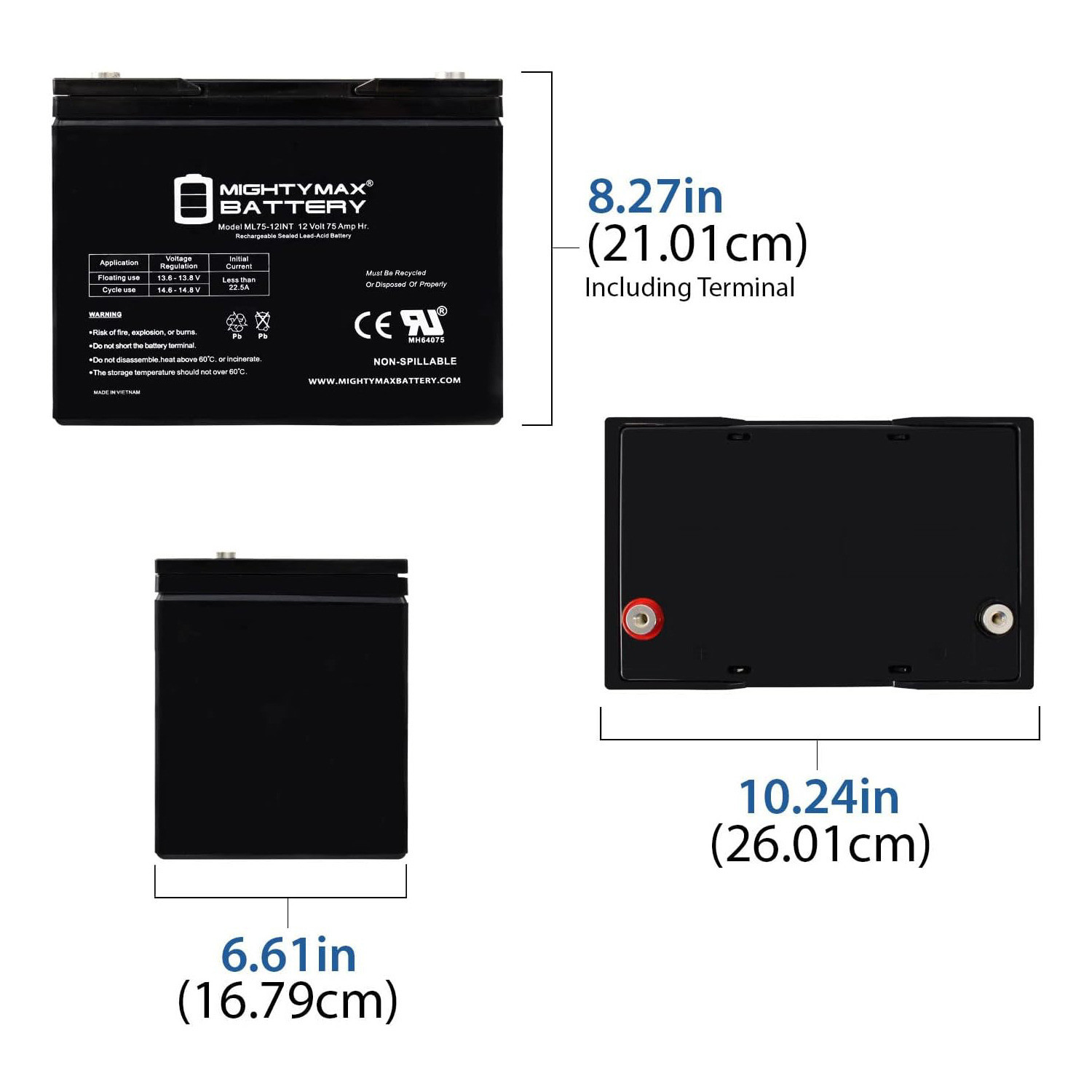 Mighty Max 12V 75Ah Internal Thread Battery Replacement for MK M34 SLD G