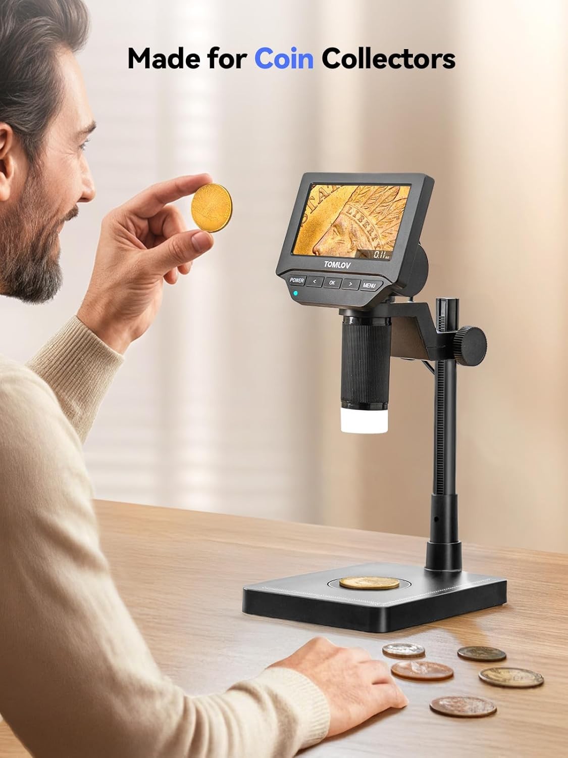 TOMLOV 200X Digital Microscope with Screen Error Coin Collector Scale Microscope