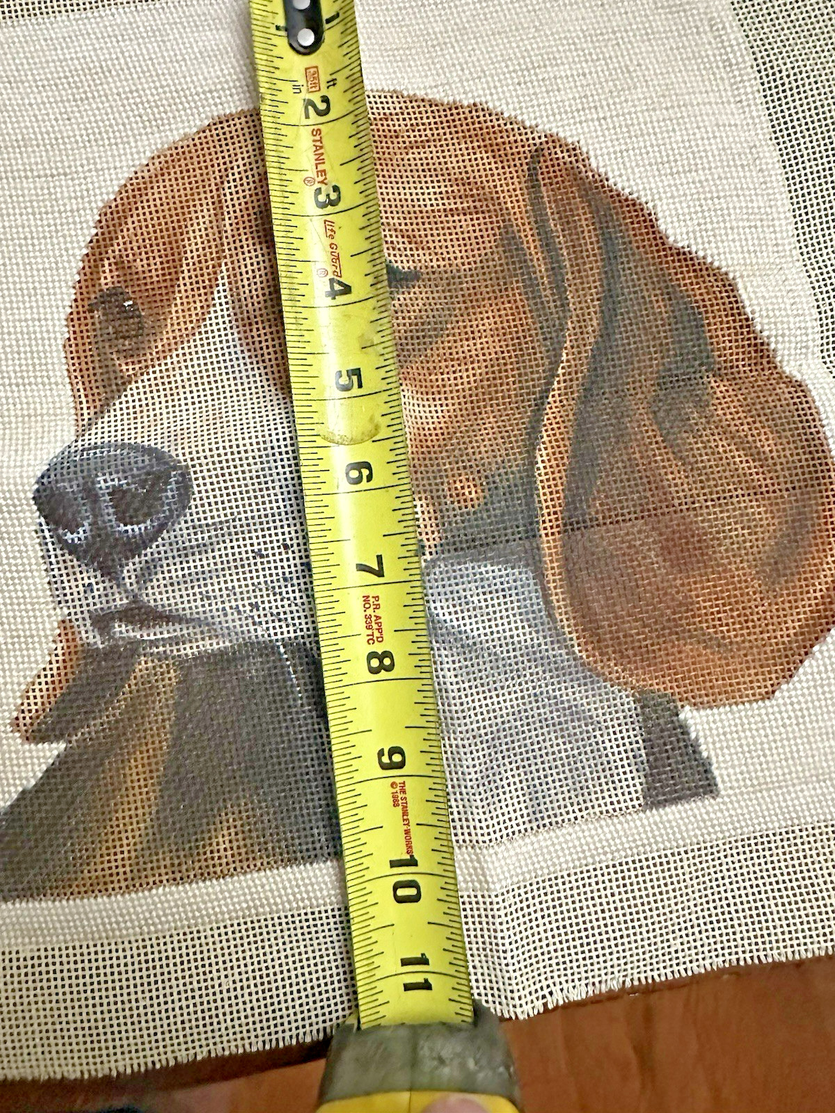 Vintage needlepoint canvas BEAGLE 10.5" x 10.5" 14 HPI started - no threads