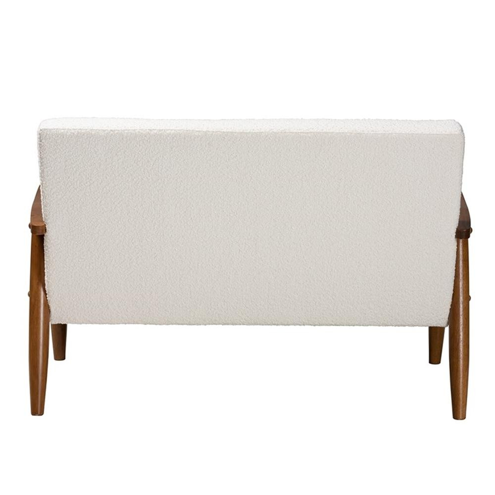 Baxton Studio Stratton Cream Boucle Fabric and Walnut Brown Wood Loveseat