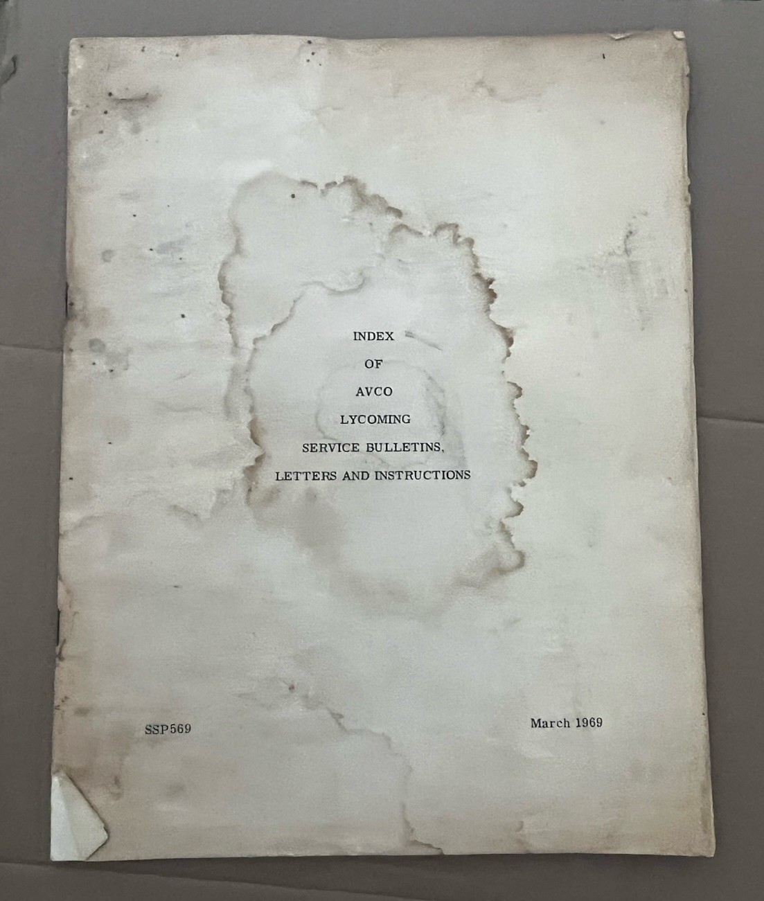 Index of Lycoming Service Bulletins Instructions & Letters SSP569 Original 1969