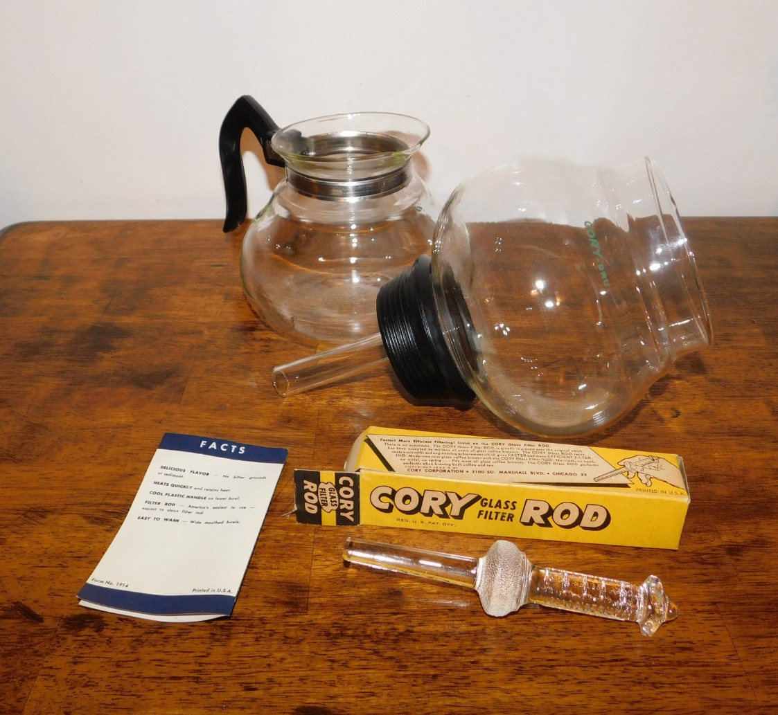 Vintage Cory Glass Vacuum Coffee Percolator Brewer Pot 4-8 Cups with Insert Box