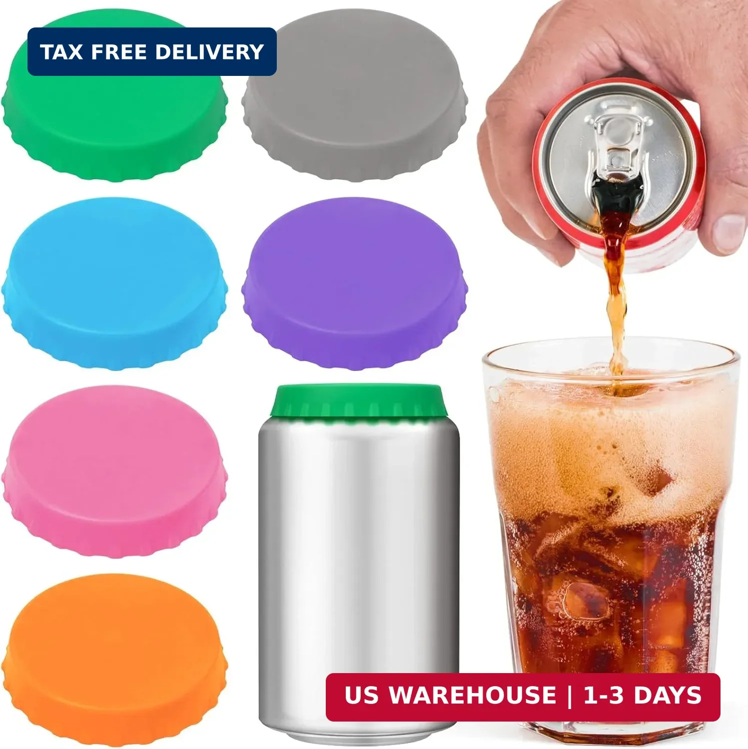 6 Pack Silicone Soda Can Cover Lids, Reusable Soda Can Lids Beer Can Covers Pop