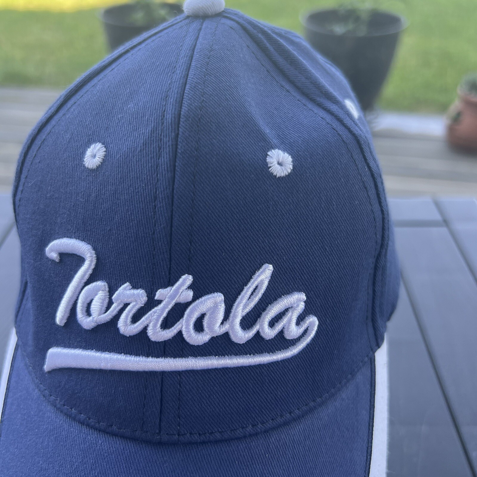 Virgin Islands Tortala Hat Cap Navy with White and Palm Tree on Bill. Hook Loop