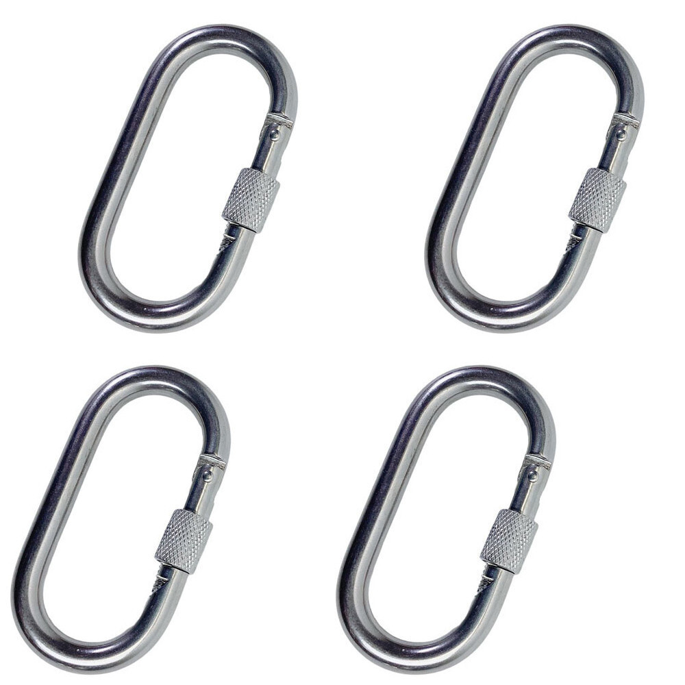 1/4" Stainless Steel Oval Locking Nut Quick Link Carabiner Spring Snap Hook 4Pcs
