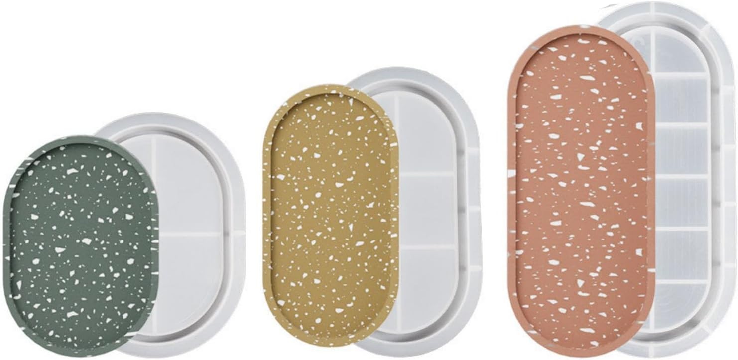 3PCS Oval Tray Mold for Resin, Oval Tray Resin Concrete Mold Jewelry Dishes Offi