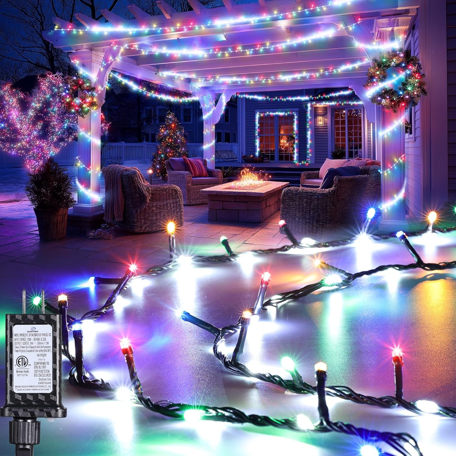 30FT String Lights 240 LEDs Water Flowing Multicolor String Lights W/ 8 Basic