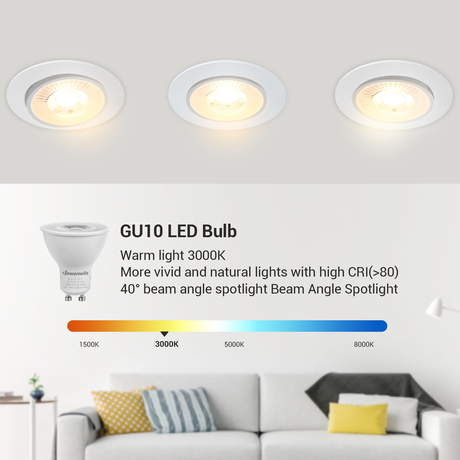 DEWENWILS 6-Pack GU10 LED Dimmable Bulb,Warm White Track Light Bulb,7W LED Bulbs