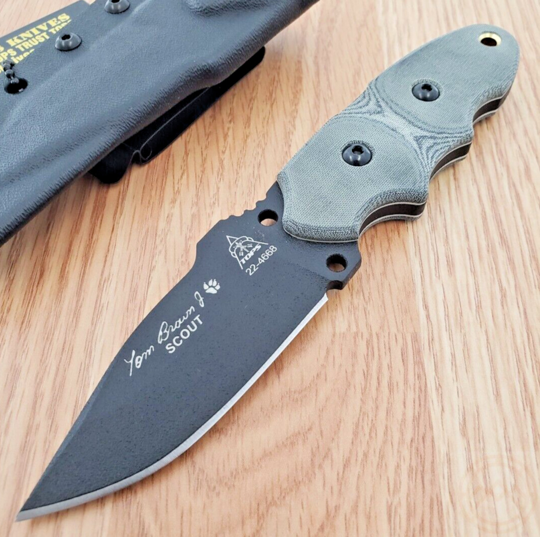 TOPS Tom Brown Scout Fixed Knife 3" 1095 High Carbon Steel Blade Micarta Handle