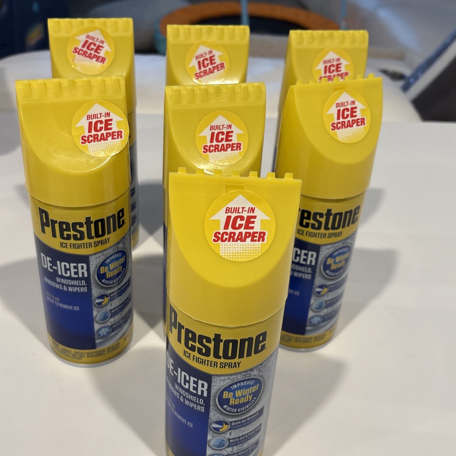 7 Pack-PRESTONE Windshield De-Icer-Spray Canister (11 oz.) Built In Ice Scraper