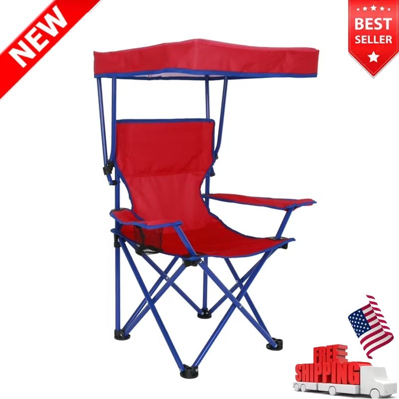 Portable Camping Chair w/Canopy Folding Chair for Beach,Picnics Fishing Red/Blue
