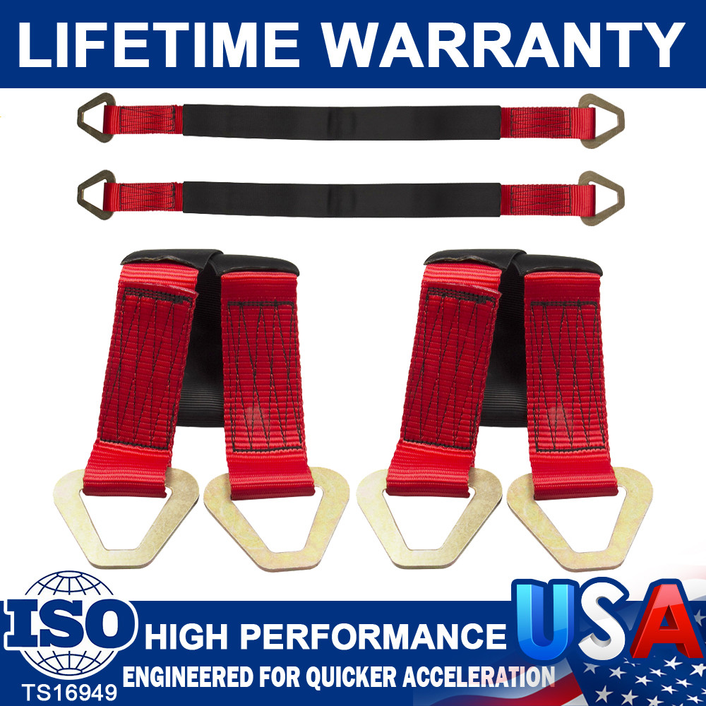 4X Red 36" HD Axle Straps Race Car Hauler Tow Truck Wrecker Wheel Tie Down Strap