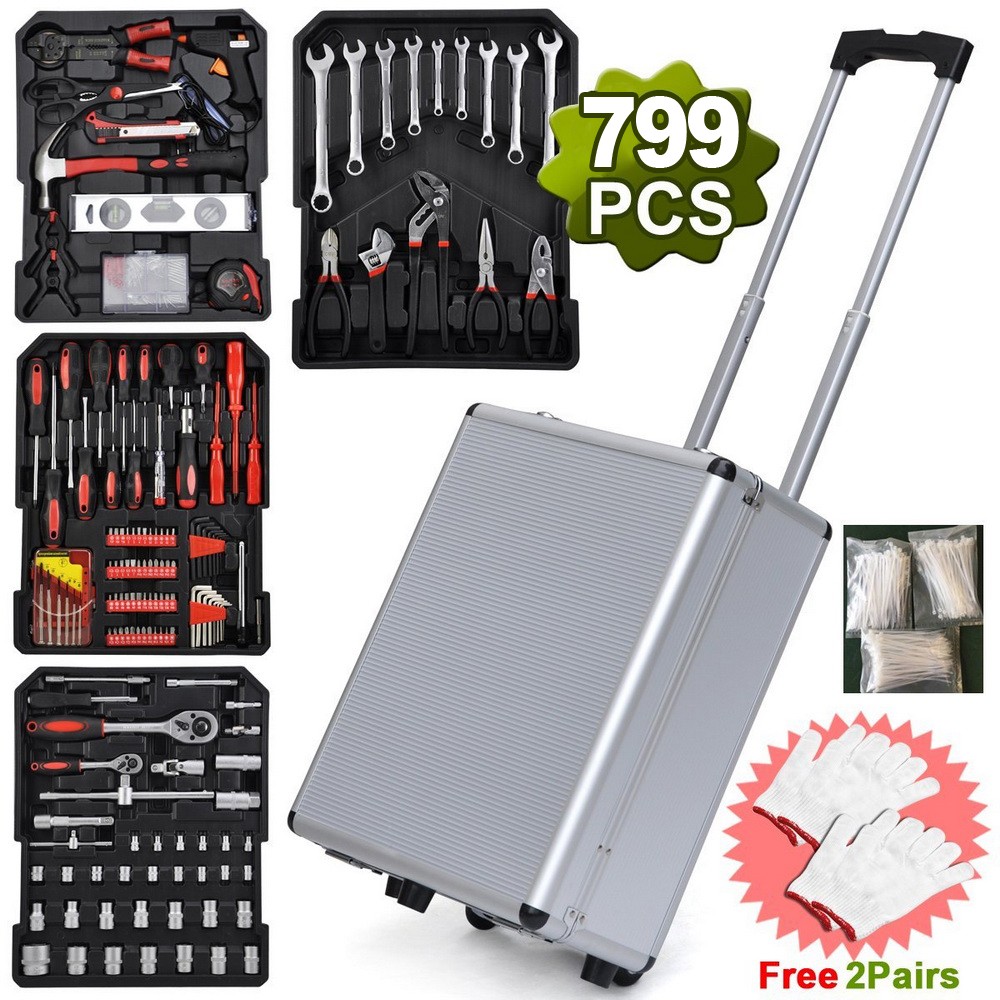 799Pcs Tool Set Silver Aluminum Trolley Storage Case