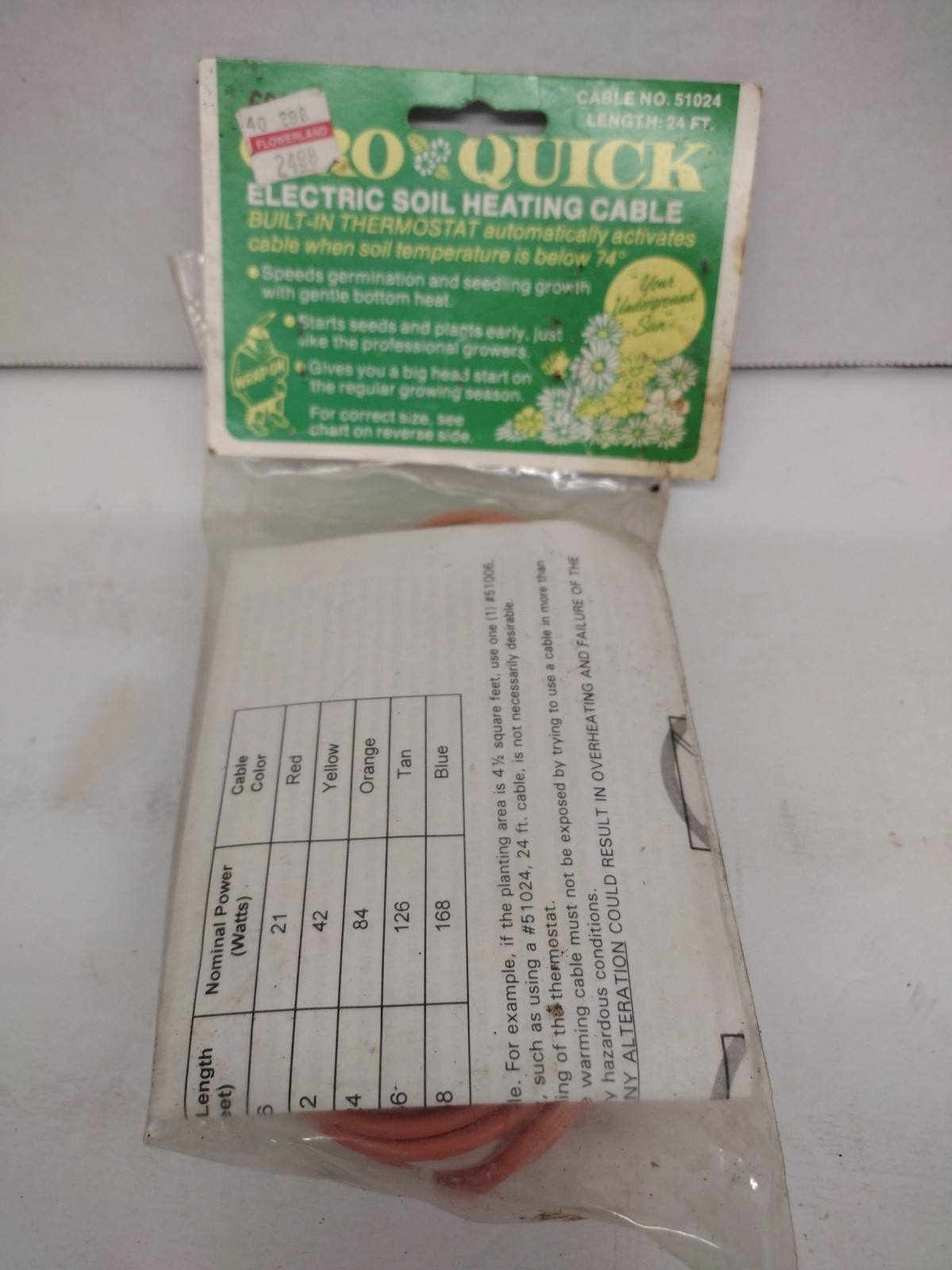 Wrap-On 51024 24' GRO-QUICK Soil Warming Cable USA Garden Flower Bed Free Ship