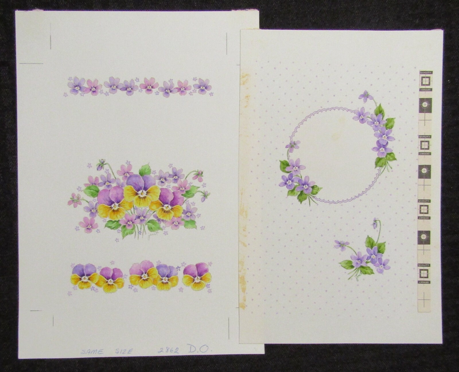 THINKING OF YOU Purple and Yellow Flowers 7x10" Greeting Card Art LOT of 2