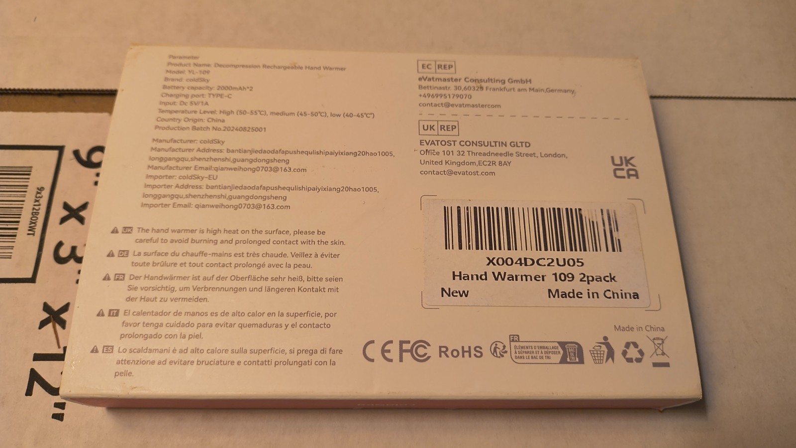 Coldsky Decompression Rechargeable Hand Warmer – Portable – New in Box
