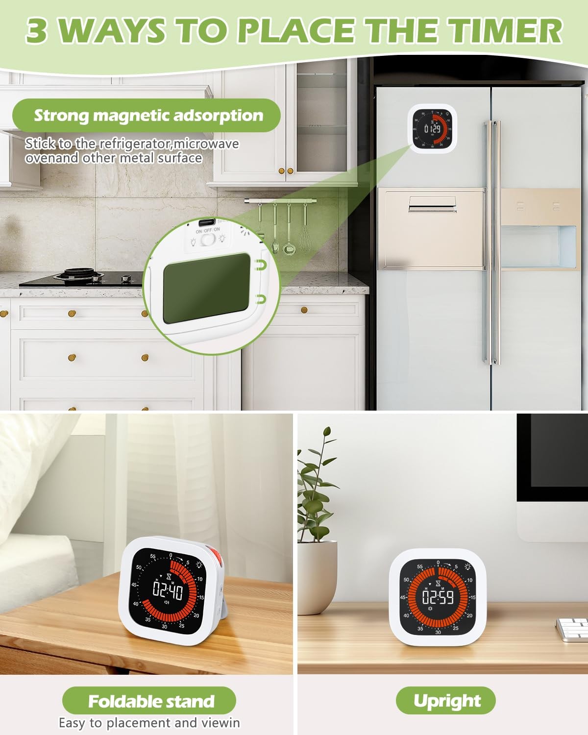 Digital Visual Timer, Rechargeable Countdown Timer with Adjustable Volume & B...