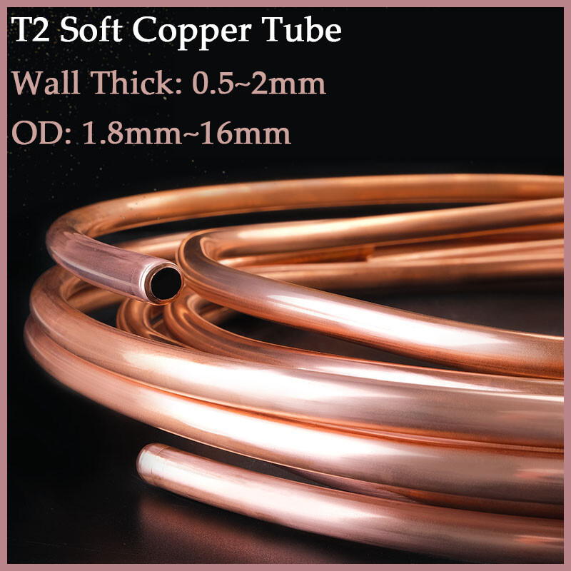 T2 Soft Copper Tube Pipe Coil Pure 99.9% DIY Air Conditioning/Water/Gas 1.8~16mm