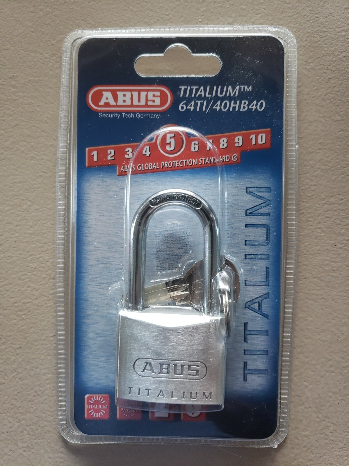 Abus 64ti/40HB40 Titalium Padlock, double bolted shackle, precision cylinder