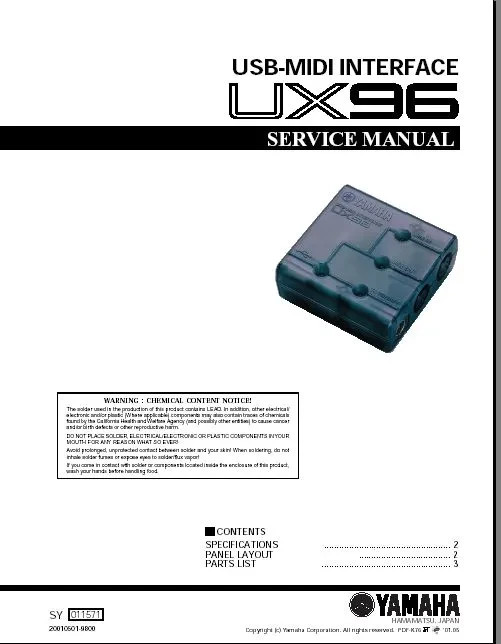 Service Manual and Parts List Booklet for the Yamaha UX96 USB-MIDI Interface.