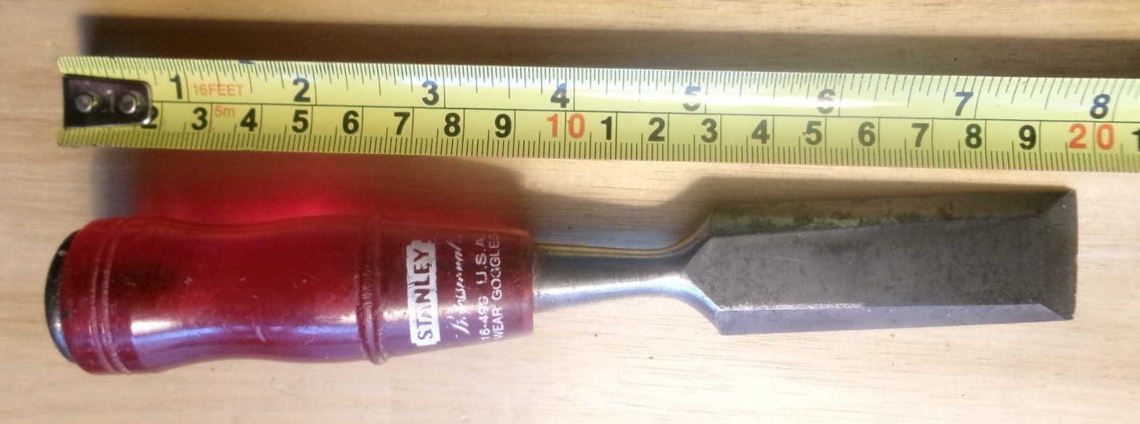 Stanley Professional USA Red Acetate Handle Bevel Edge Chisel 1 Inch No 16-499