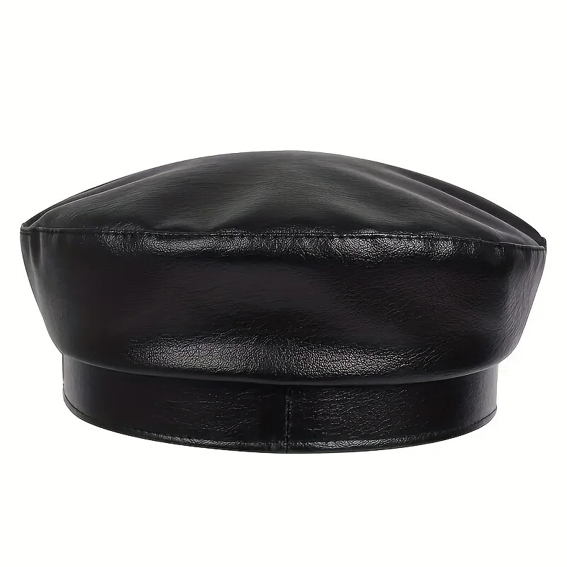 Fashion Women Large Belt Buckle Leather Hat Spring Autumn Sailor Hats Black