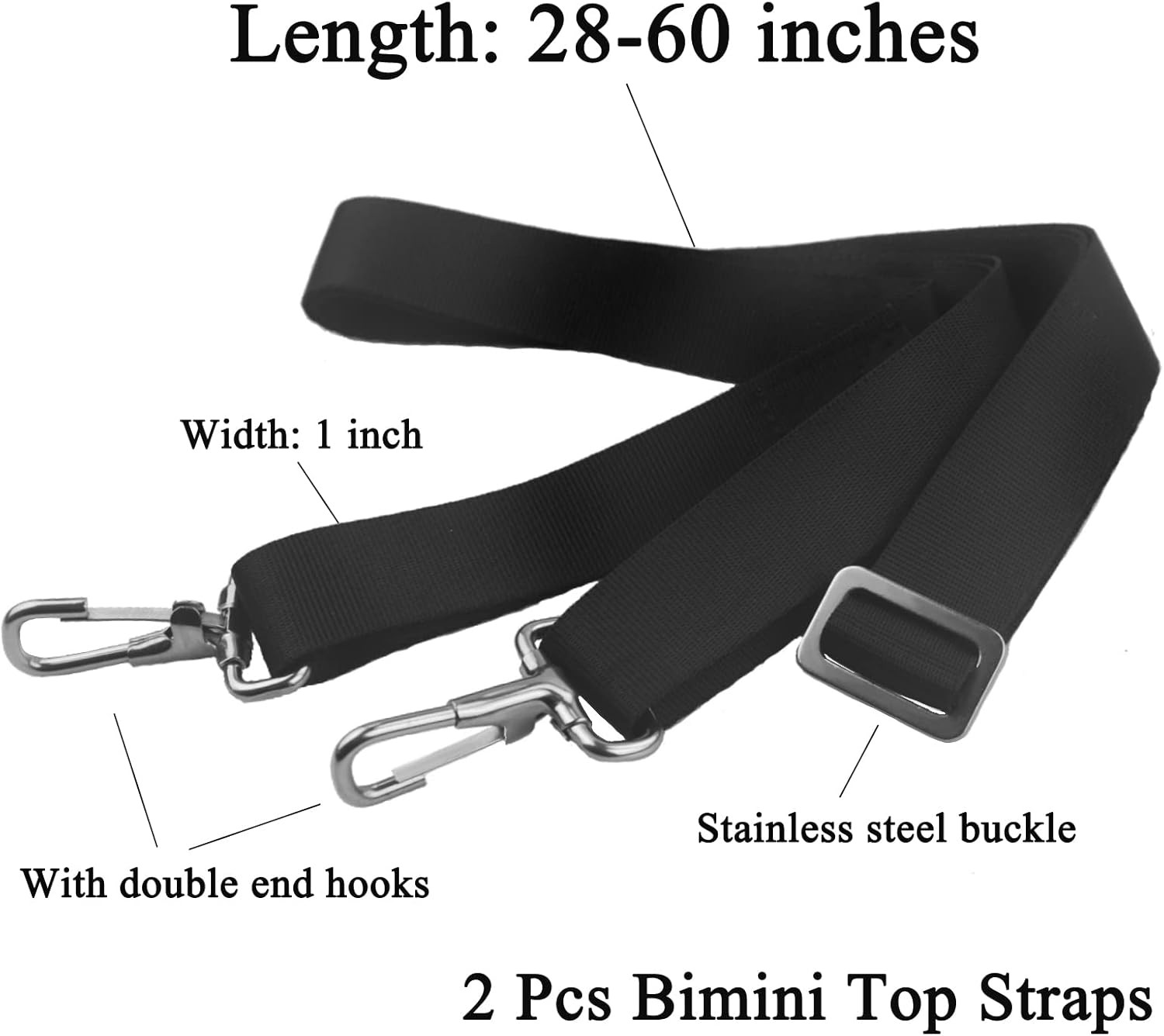 RUSON 2 Pack Adjustable Bimini Boat Top Straps w/Double End Snap Hook, Heavy