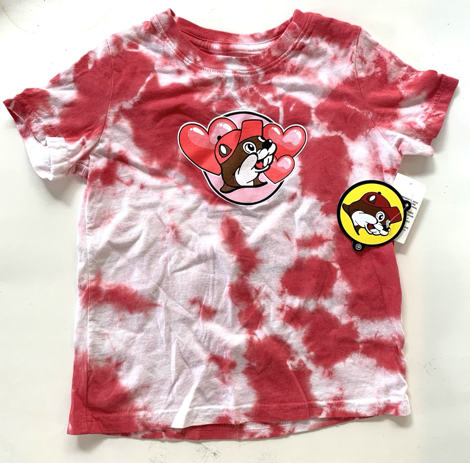Buc-ees Shirt Toddler 3T Red Tie Dye Valentines Beaver Heart Graphic Tee  **NWT