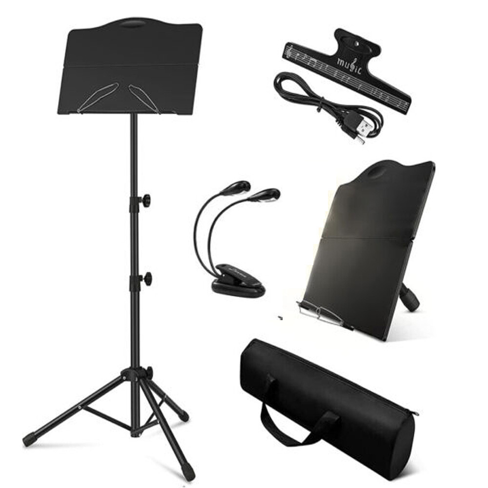 Metal Sheet Music Stand Set With Reading Light Gig Bag & Standing Light Folder