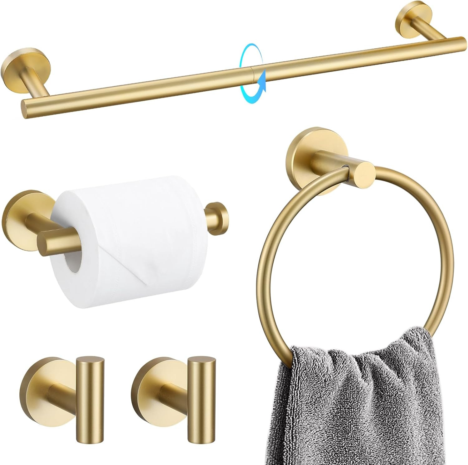 5 Piece Bathroom Accessories Set Brushed Gold Bathroom Hardware Set 23.6 Inch Ba