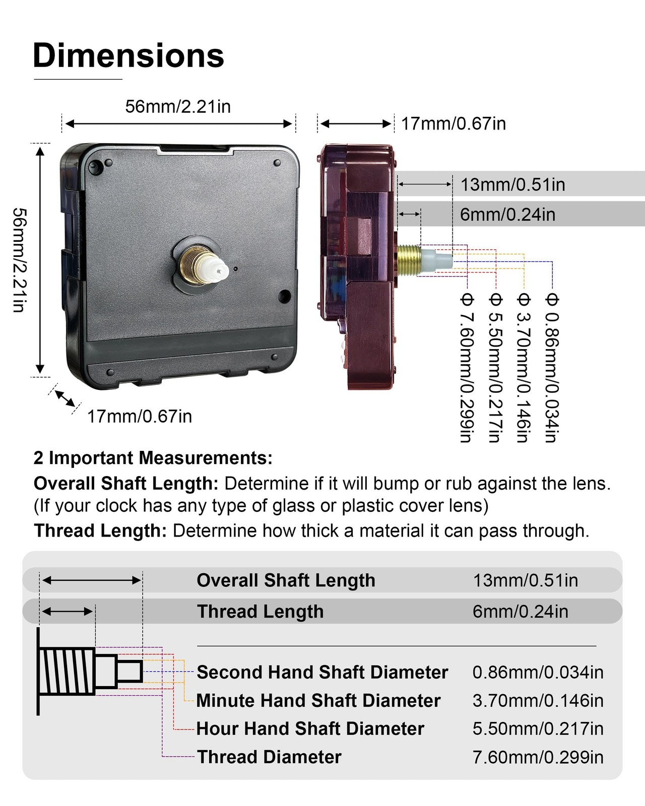 Thick Shaft (3 Set), 6mm/0.24in Thread Length, 13mm/0.51in Overall Length