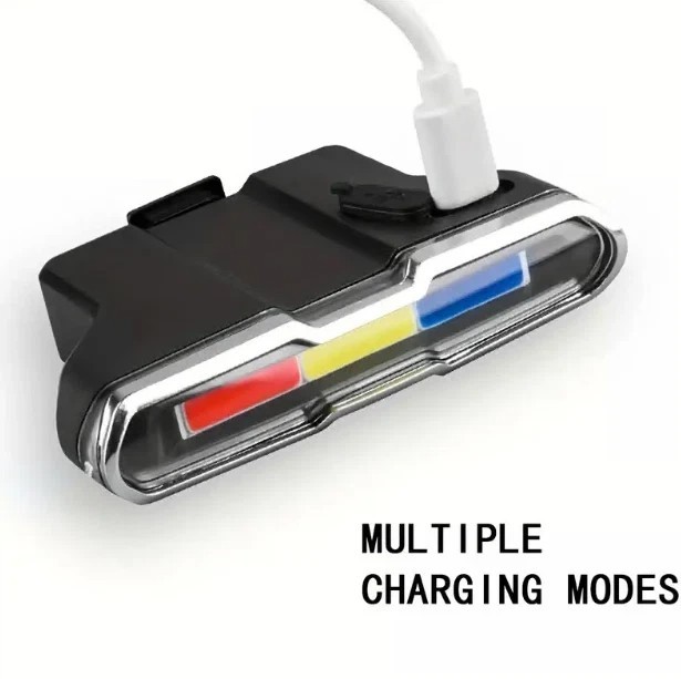 Rechargeable Solar Bicycles Rear Light Warning Lamp Tricolor, 7 Modes Adjustable