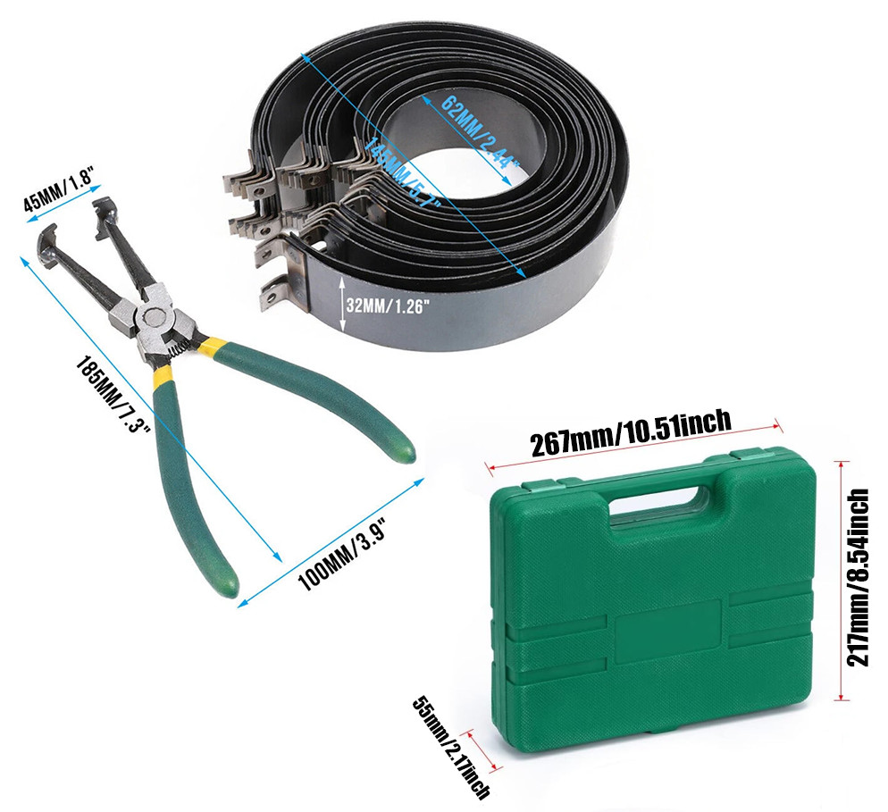 Professional 14 Pcs Piston Ring Compressor With Ratcheting Plier & Carrying Case