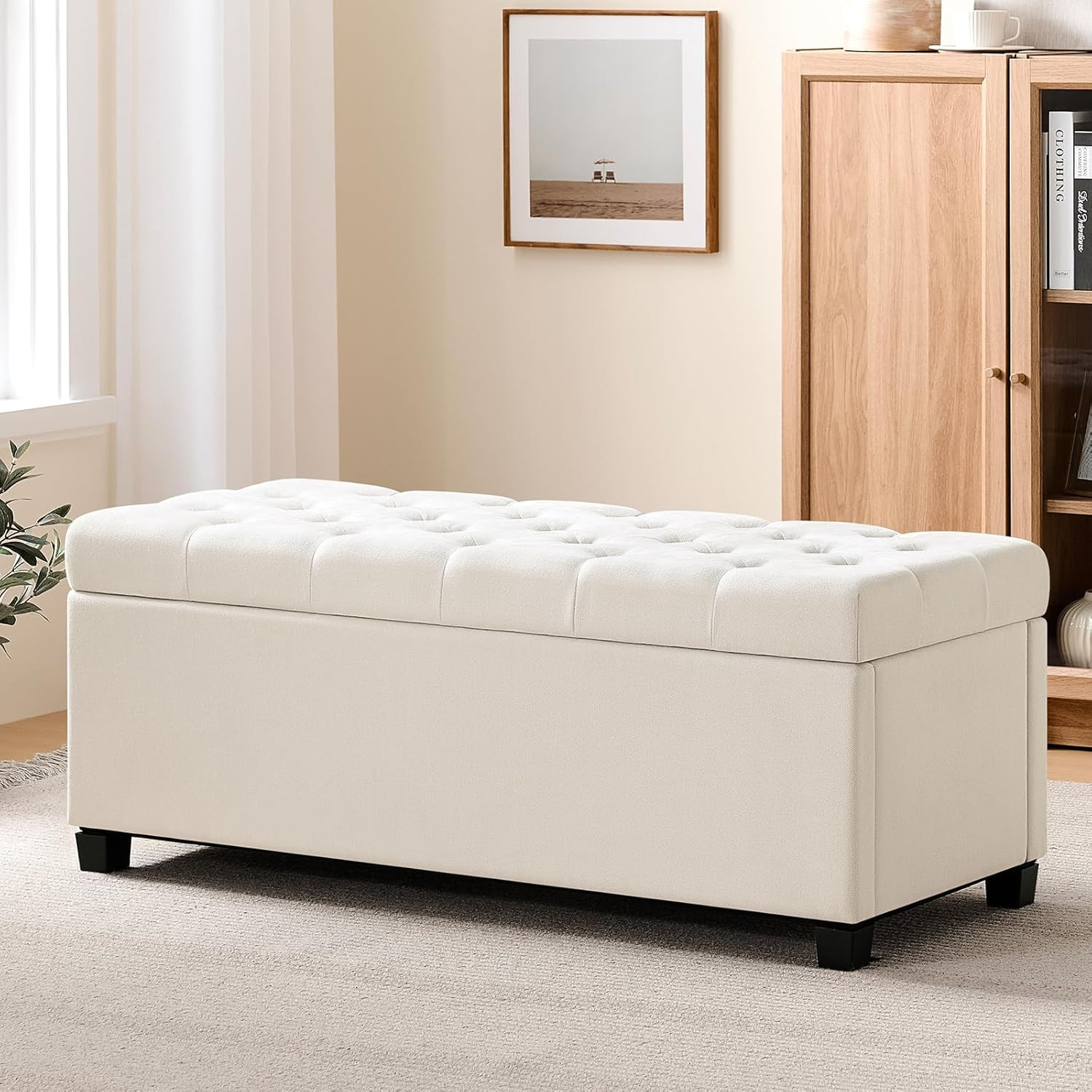 47.2" Ottoman with Storage, Storage Ottoman Bench with Safety Hinge,Tufted End o