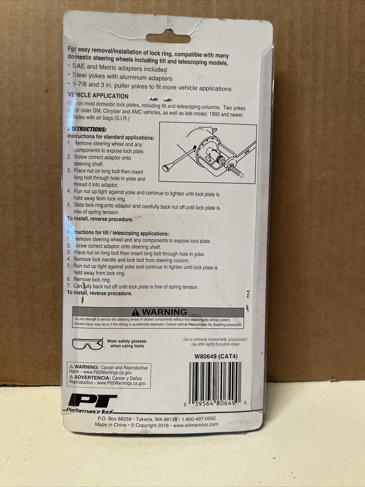 Performance Tool W80649 Steering Wheel Lock Plate tools