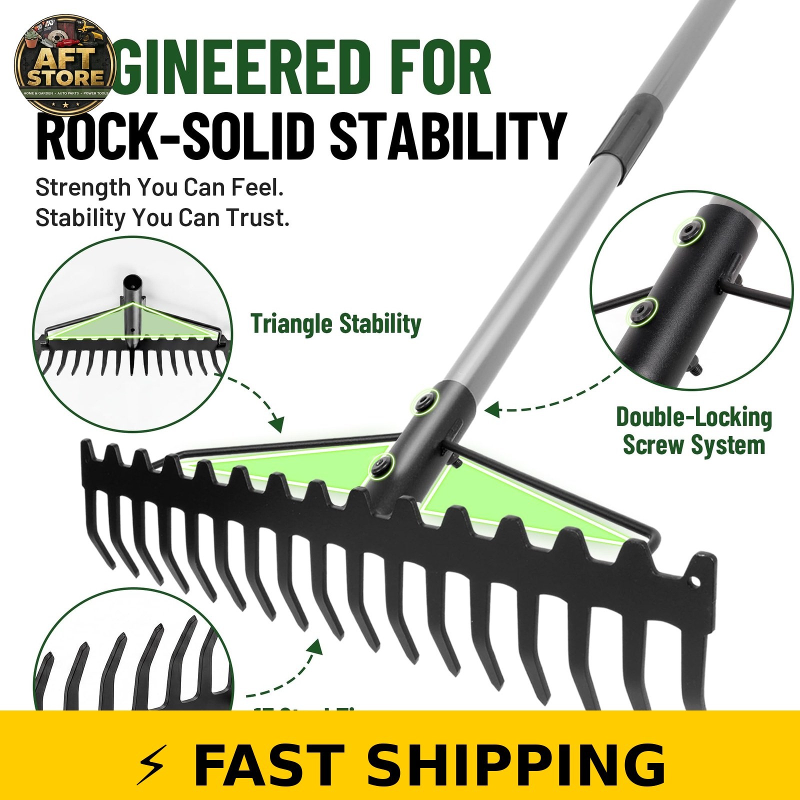 Walensee Dual-Sided Bow Rake with 63" Stainless Steel Handle