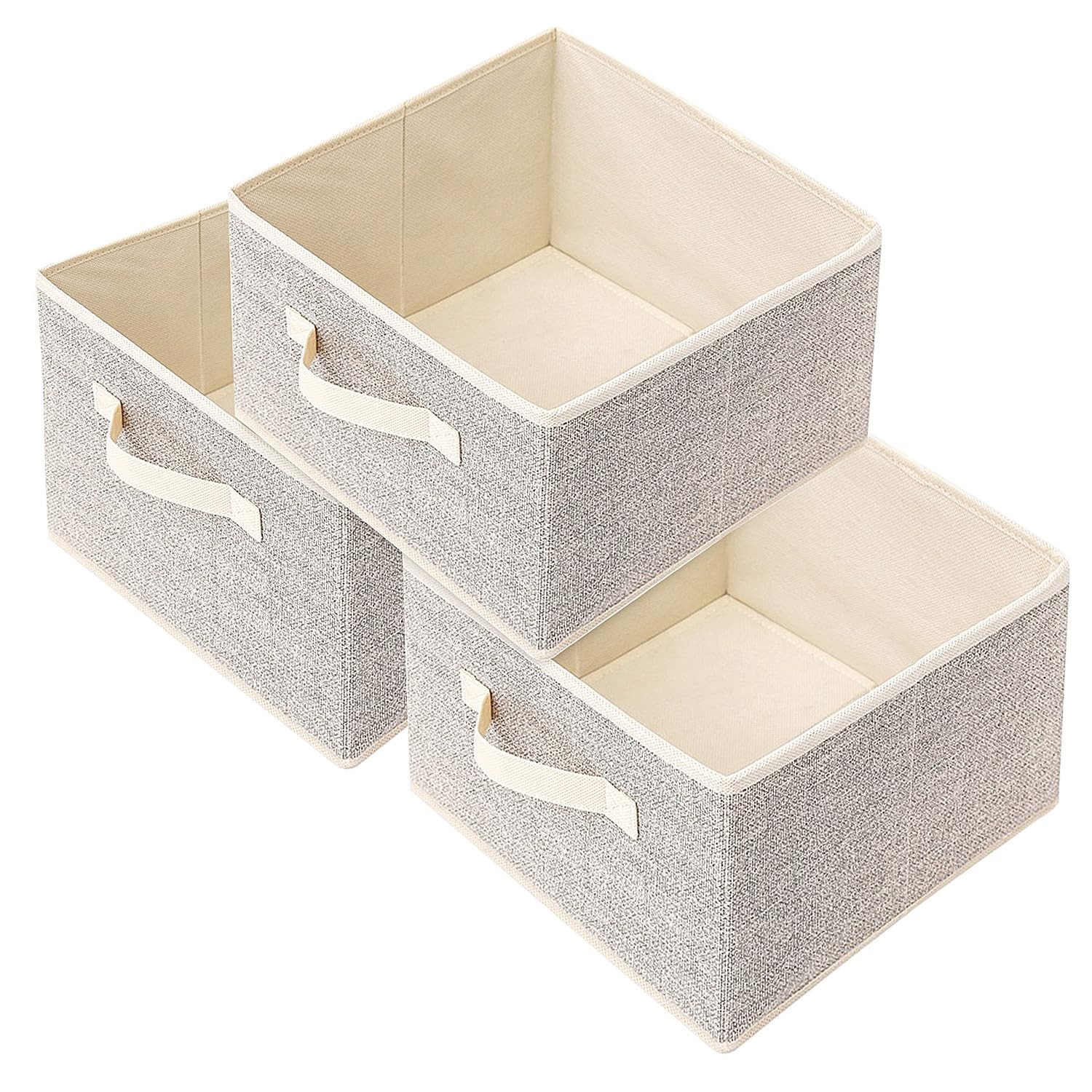 3 PCS Natural Beige Woven Fabric Storage Baskets Cubes Bins 11x11x7.8 Inch