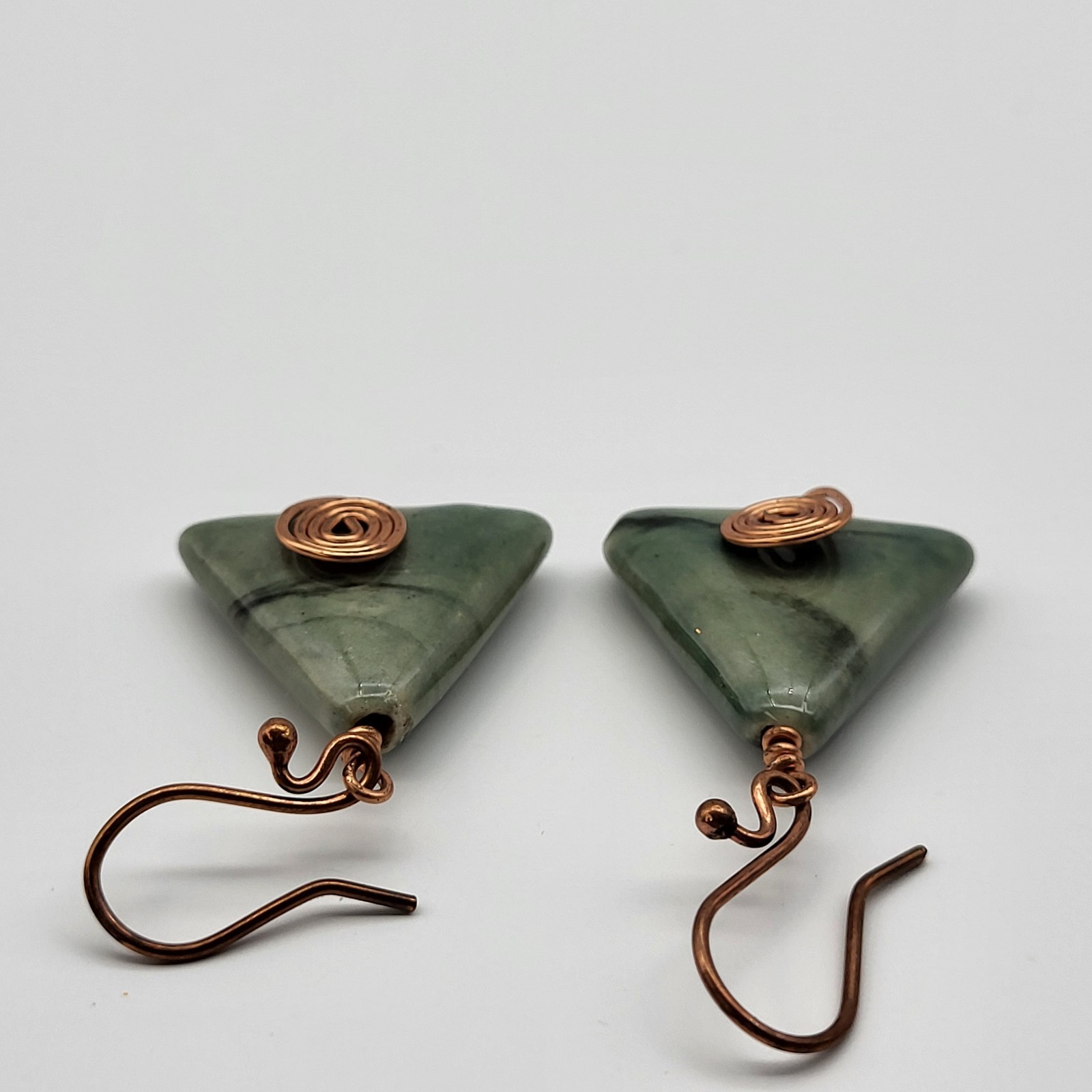 Lovely Artisan Glazed ceramic Wire wrap earrings pyramid boho triangle